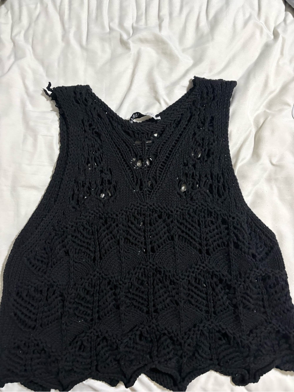 Zara Black Crochet Knit Tank Top